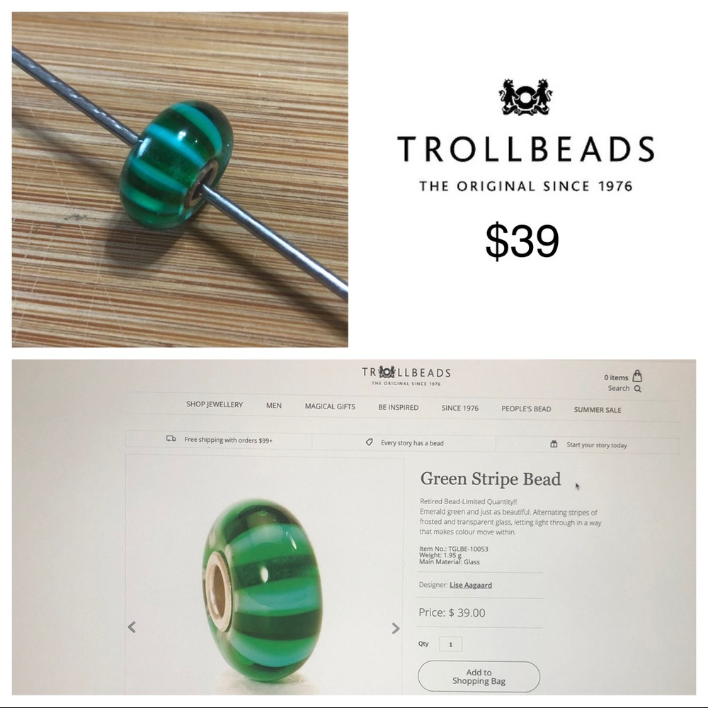 Trollbeads - Green Stripe Bead